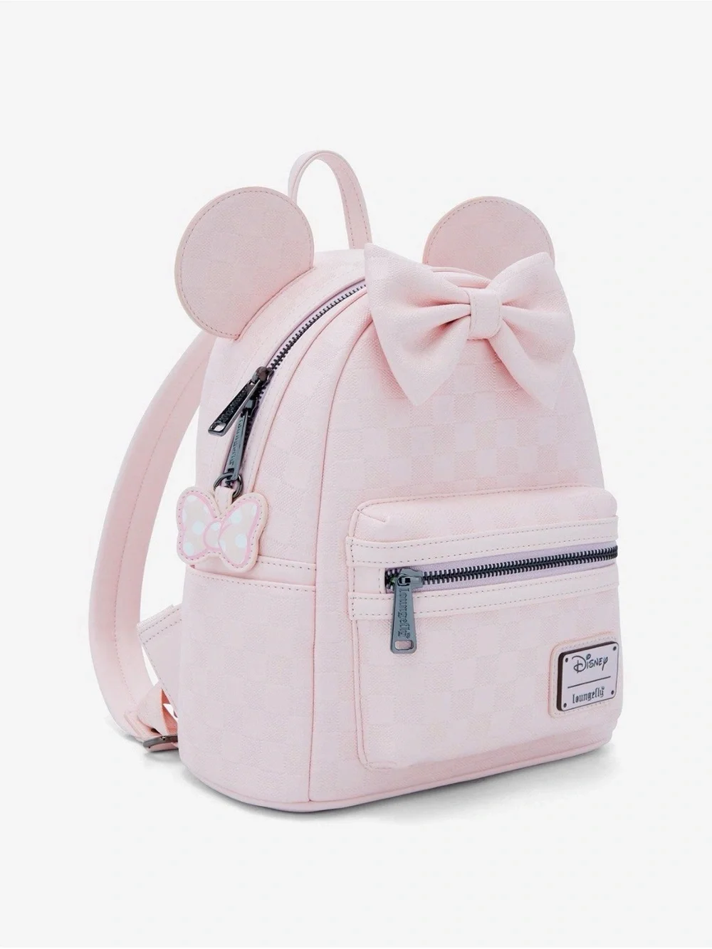 New Loungefly Disney Minnie Mouse Light Pink Checkered Figural Mini Backpack